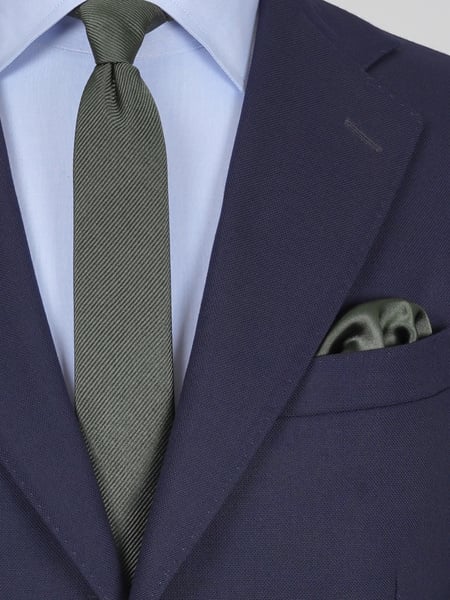 Skinny dark olive green tie & hanky