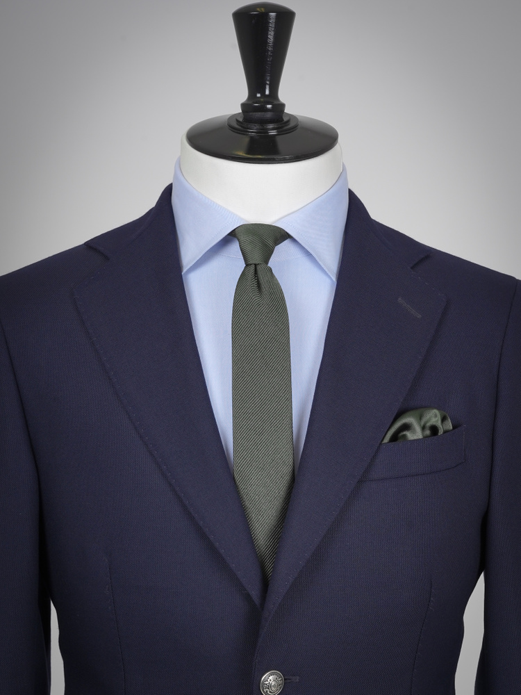 Skinny dark olive green tie & hanky