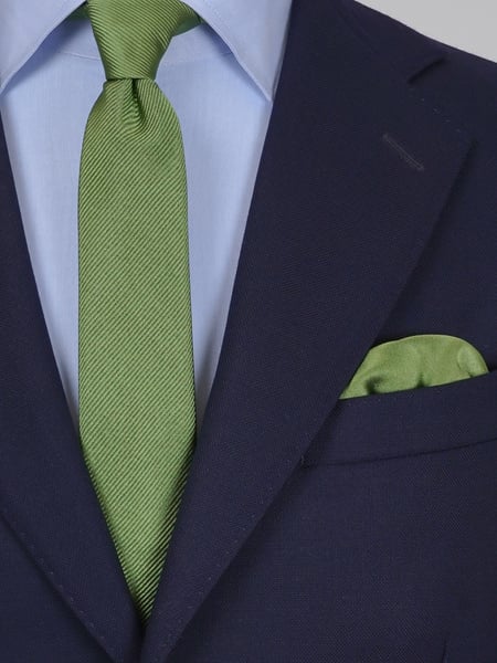 Skinny light olive green tie & hanky