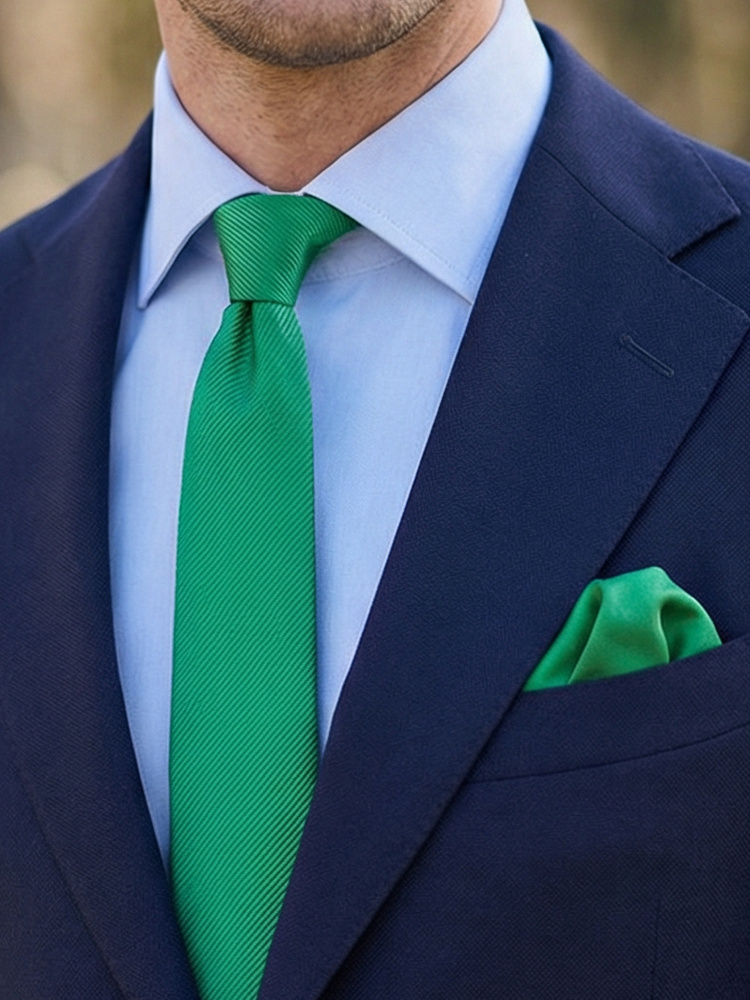 Smal smaragdgrön slips & näsduk