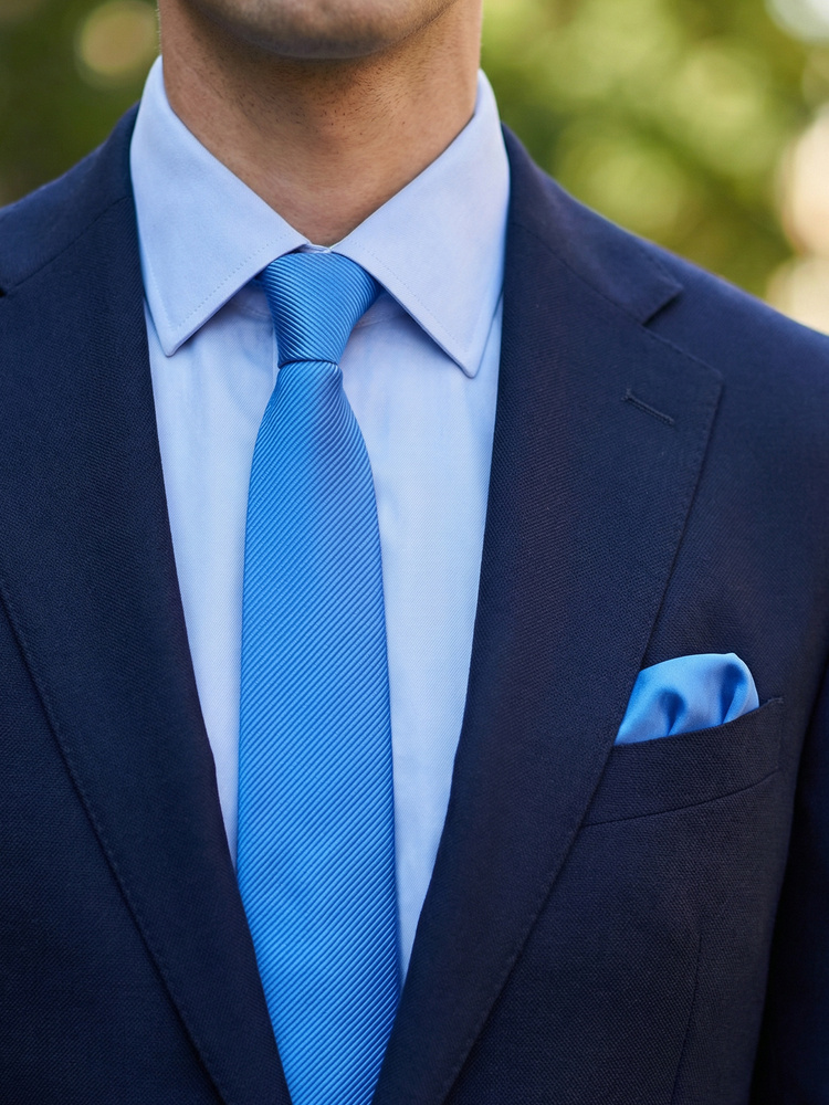 Cravatta blu oceano stretta & pochette da taschino