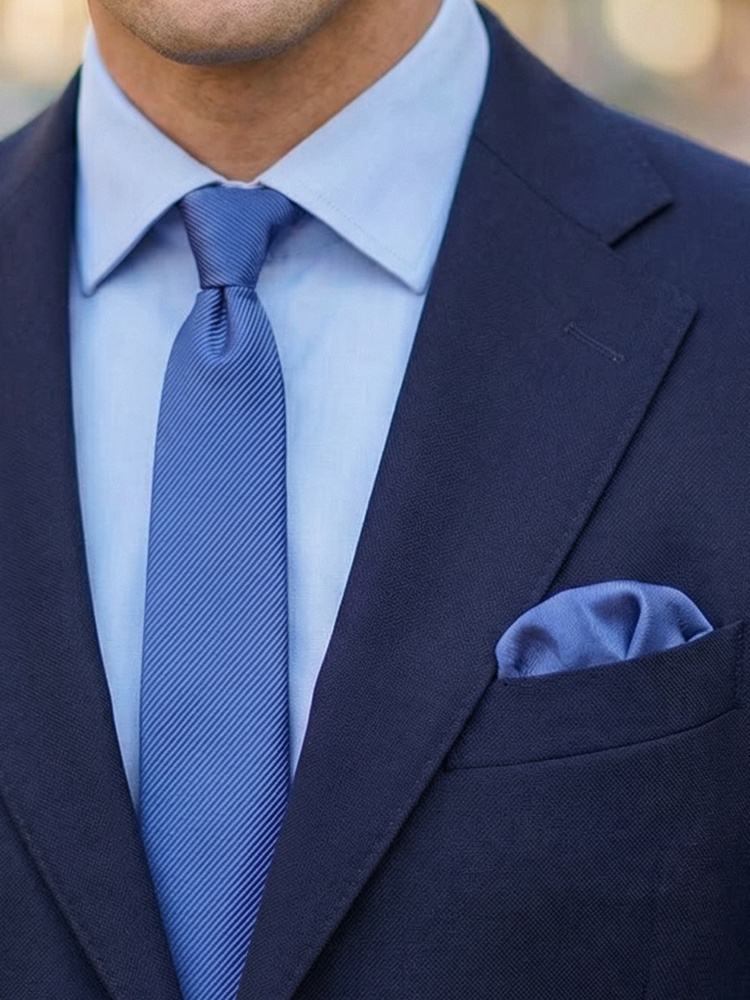 Cravatta blu egeo stretta & pochette da taschino