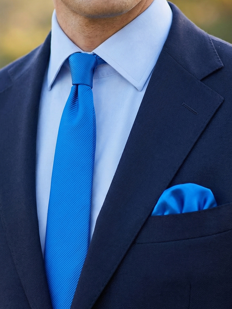 Skinny sapphire blue tie & hanky