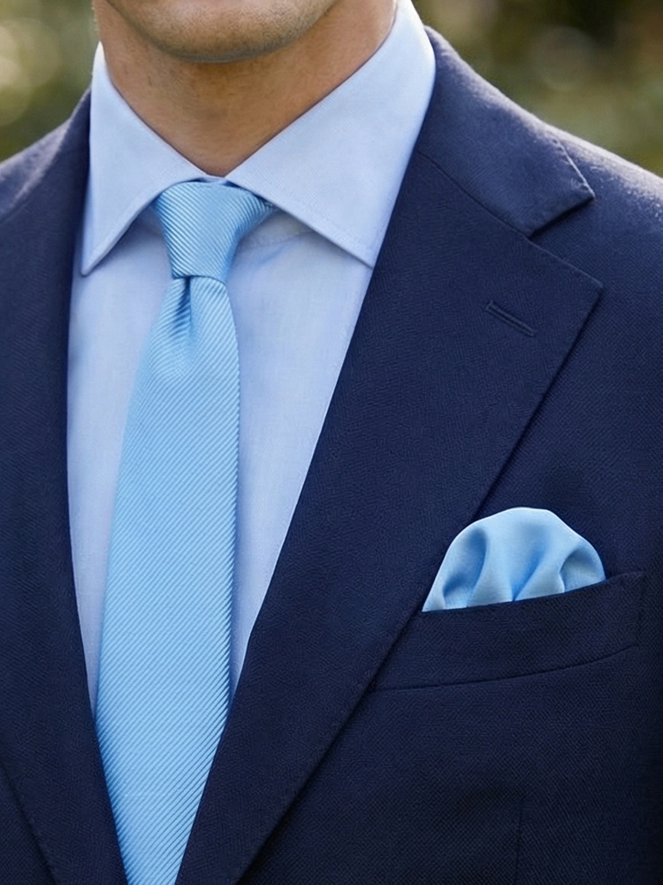 Skinny light blue tie & hanky