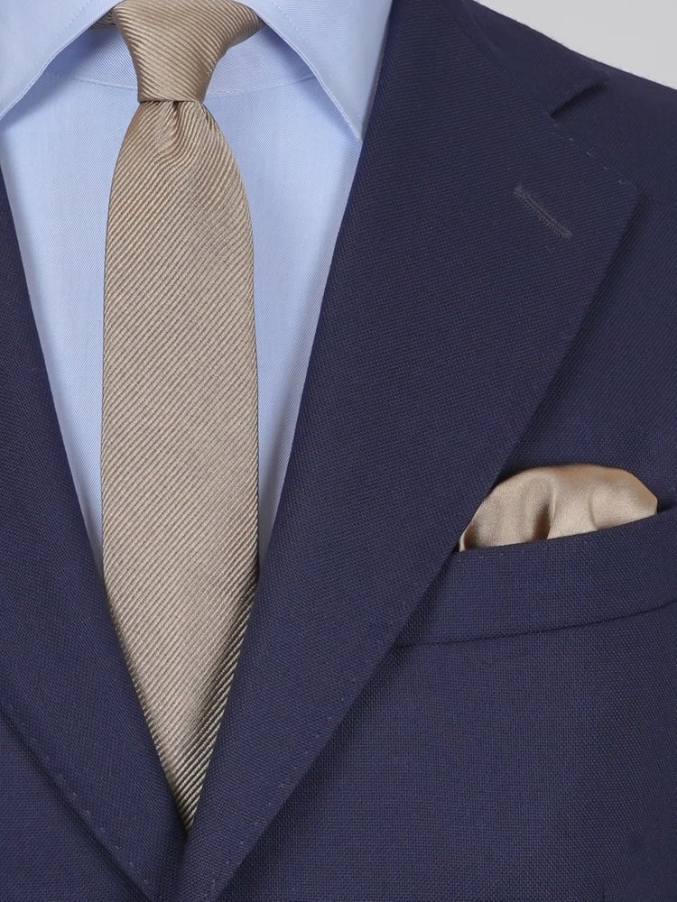 Skinny warm beige tie & hanky