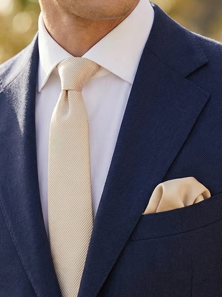 Skinny champagne tie & hanky