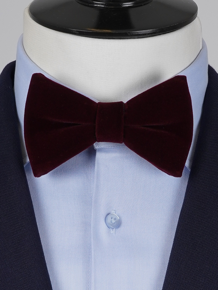 Deep burgundy velvet bow tie