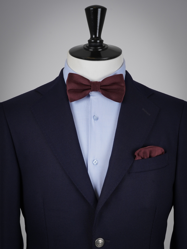 Tmavě vínový motýlek & kapesníček do saka