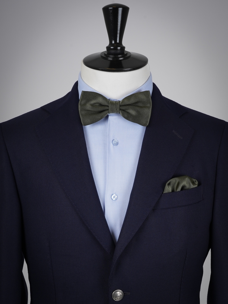 Dunkelolivgrüne Fliege & Einstecktuch