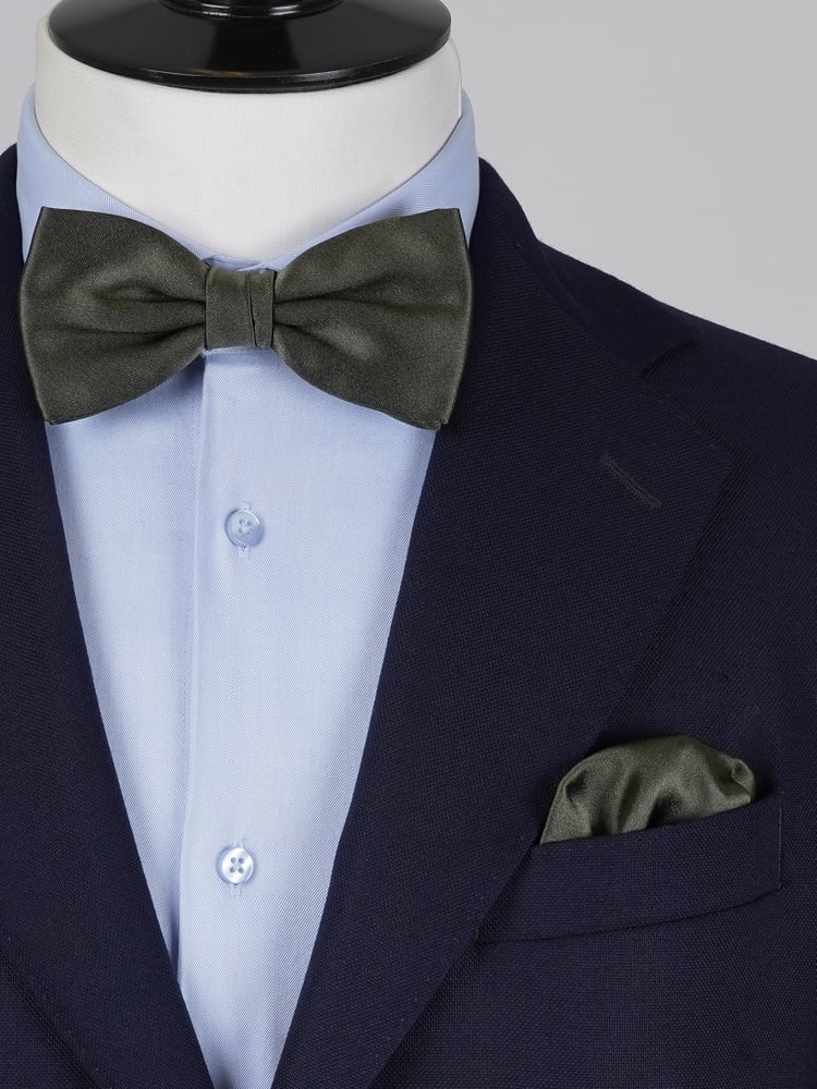 Dunkelolivgrüne Fliege & Einstecktuch