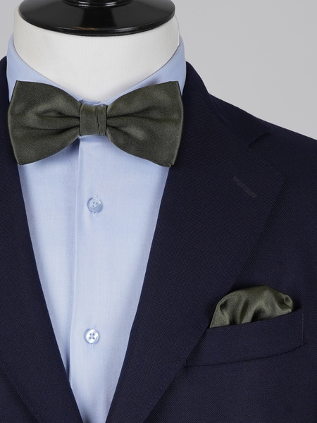 Dunkelolivgrüne Fliege & Einstecktuch