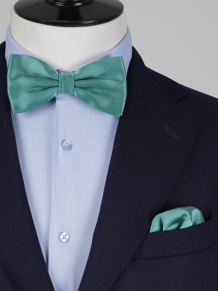 Тъмноментовозелена папийонка и кърпичка за сако