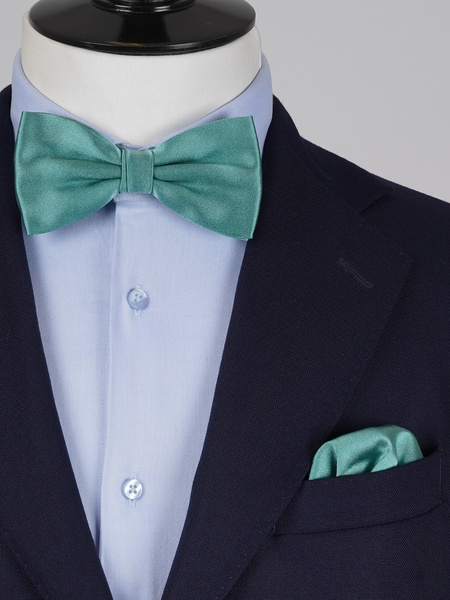 Тъмноментовозелена папийонка и кърпичка за сако