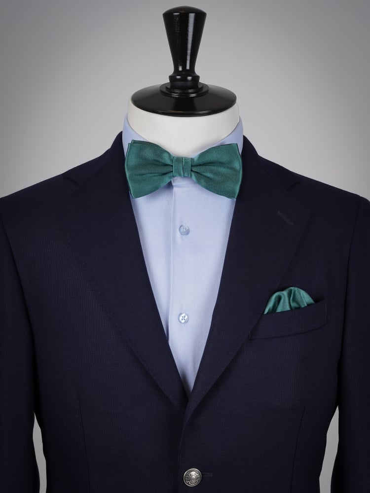 Dunkel petrolfarbene Fliege & Einstecktuch