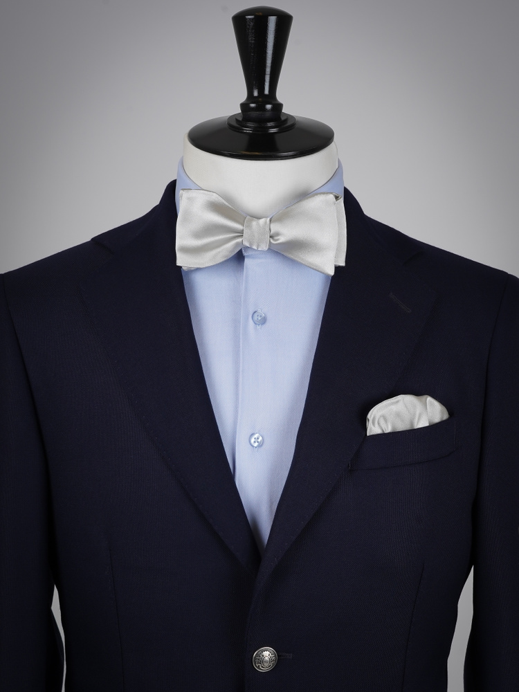 Selbstbinder Hellsilberne Fliege & Einstecktuch