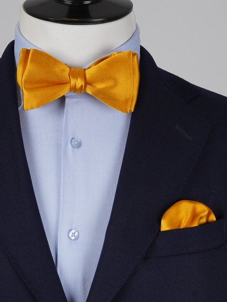 Selbstbinder Senfgoldene Fliege & Einstecktuch