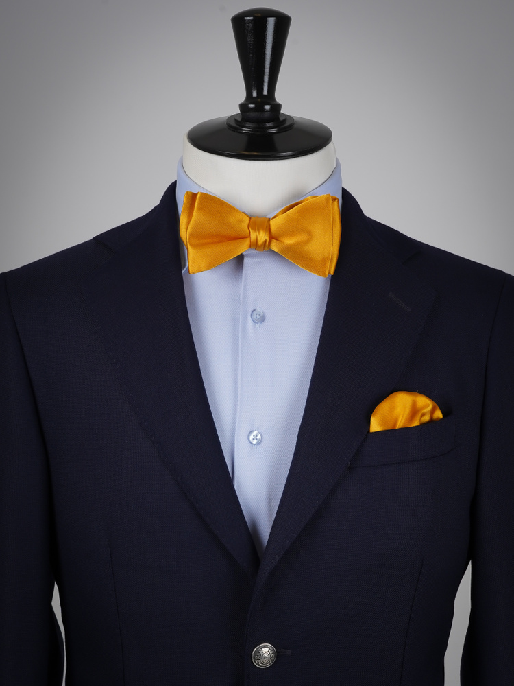 Selbstbinder Senfgoldene Fliege & Einstecktuch