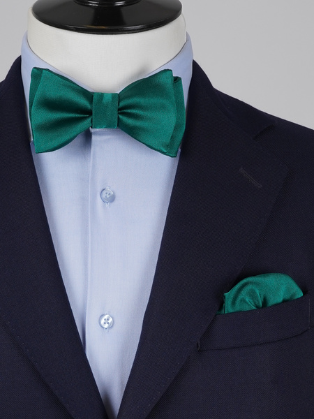 Selbstbinder Dunkelsmaragdgrüne Fliege & Einstecktuch