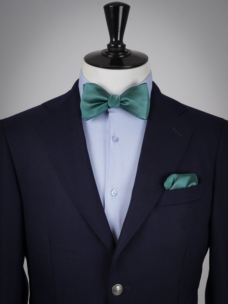 Selbstbinder Dunkel petrolfarbene Fliege & Einstecktuch