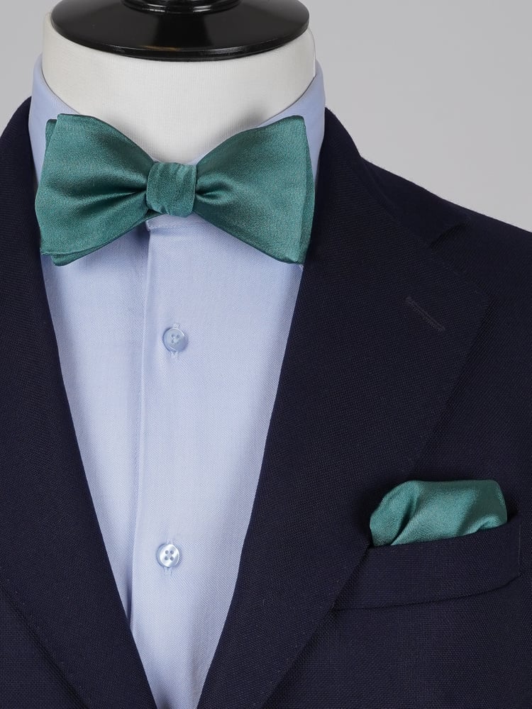 Selbstbinder Dunkel petrolfarbene Fliege & Einstecktuch