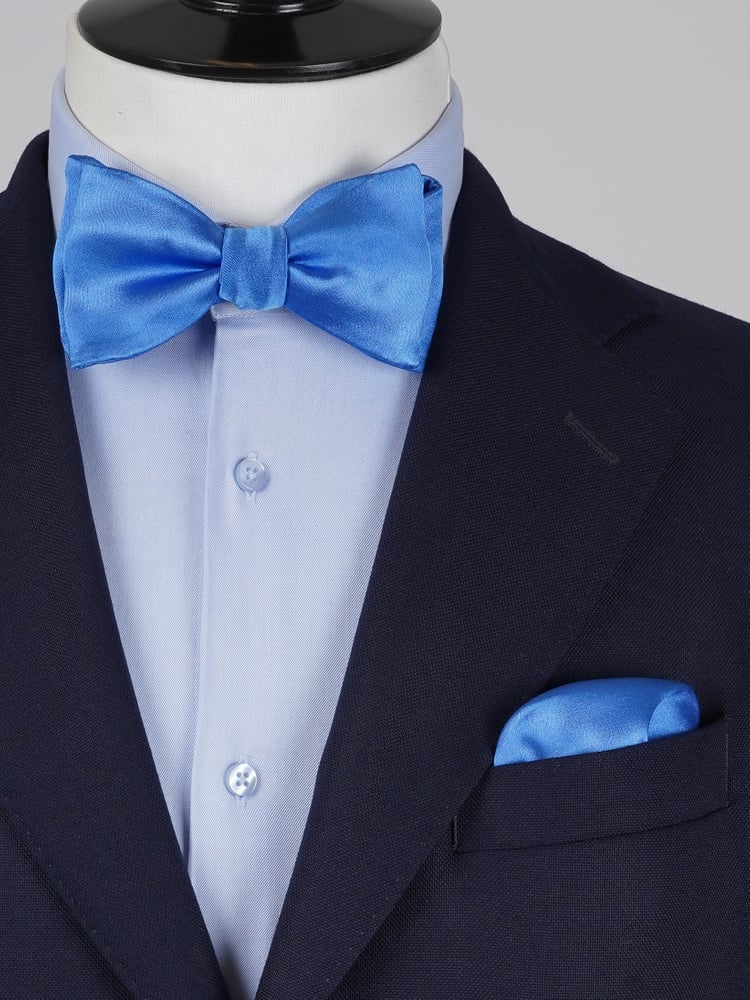 Selbstbinder Ozeanblaue Fliege & Einstecktuch