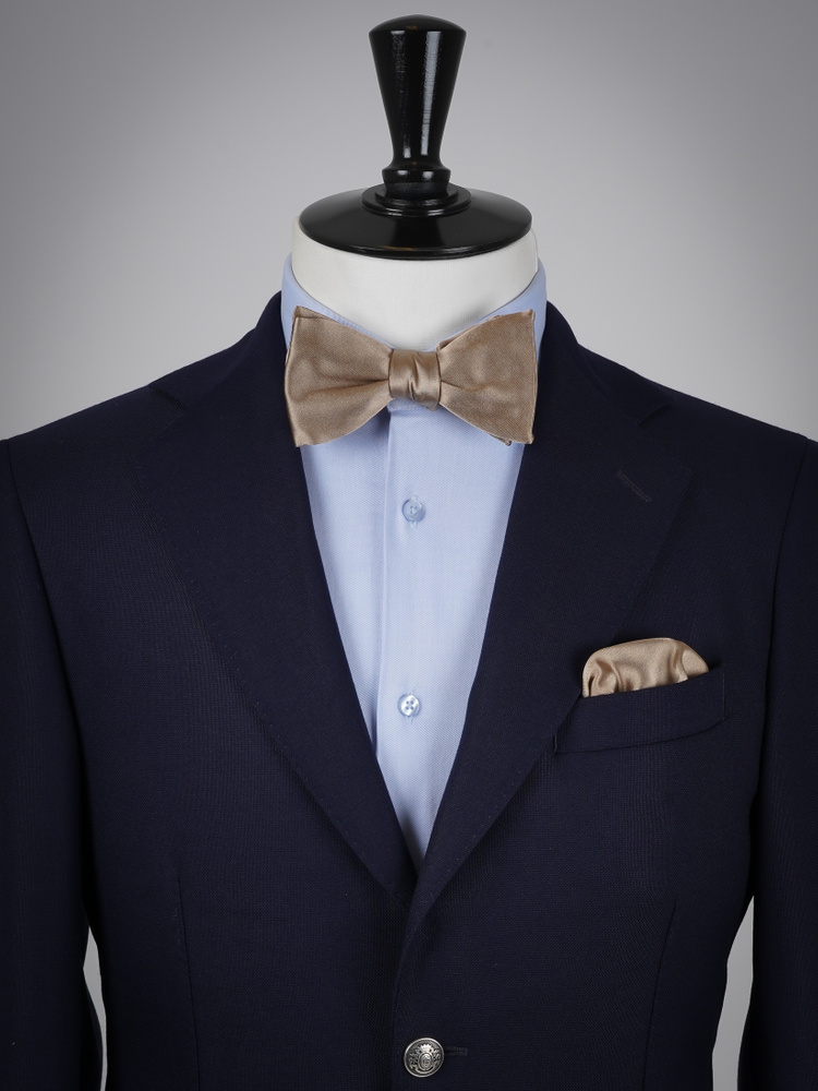 Selbstbinder Warmbeige Fliege & Einstecktuch